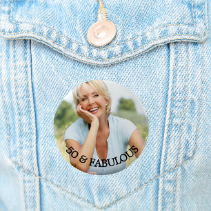 Badge Rond 5 Cm 50 fabuleux nom photo anniversaire or
