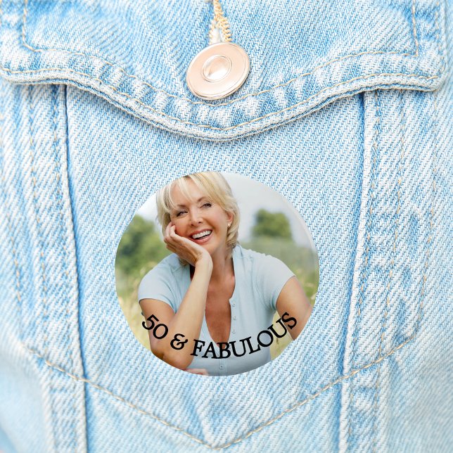 Badge Rond 5 Cm 50 fabuleux nom photo anniversaire or (Créateur téléchargé)
