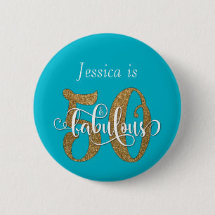 Badge Rond 5 Cm 50 & Fabuleux Parties scintillant d'or Typographie