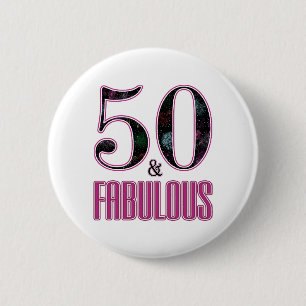 Badge Rond 5 Cm 50 & Fabuleux Typographie Rose Noir 50e Anniversai