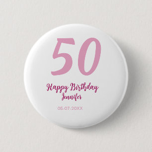 Badge Rond 5 Cm 50e anniversaire ajouter nom date année rose rouge