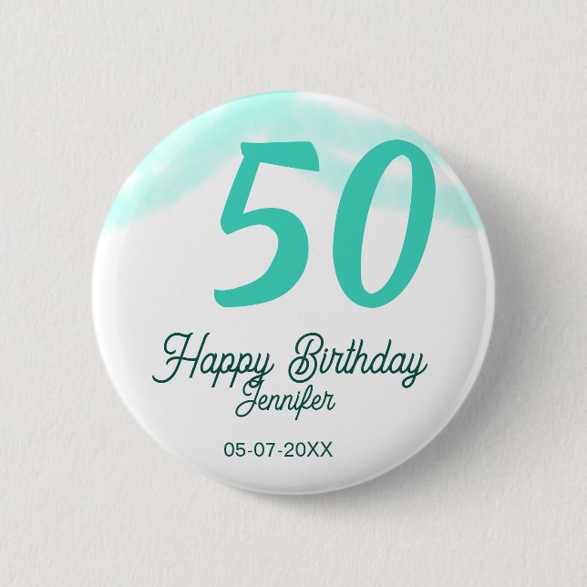 Badge Rond 5 Cm 50e anniversaire ajouter nom date année vert paste (Devant)
