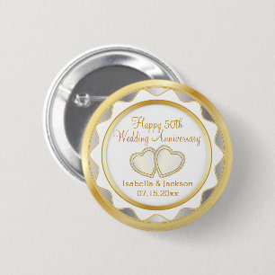 Badge Rond 5 Cm 50e anniversaire du Mariage blanc et or