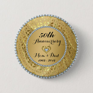 Badge Rond 5 Cm 50e anniversaire du Mariage Diamonds & Gold