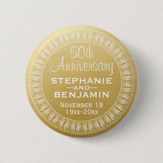 Badge Rond 5 Cm 50e anniversaire du Mariage Or personnalisé (Devant)