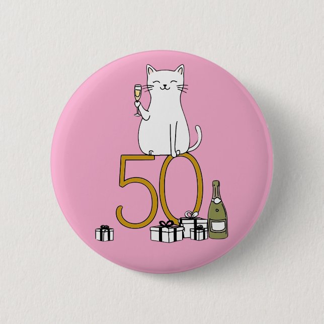 Badge Rond 5 Cm 50e anniversaire fêtes de chat 50 ans cinquante (Devant)