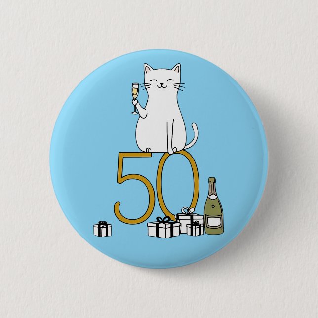 Badge Rond 5 Cm 50e anniversaire fêtes de chat 50 ans cinquante (Devant)