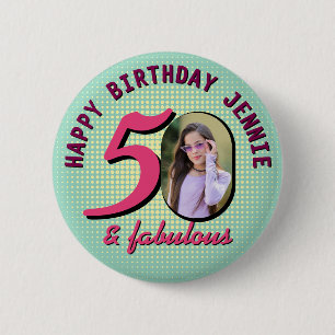 Badge Rond 5 Cm 50e anniversaire photo personnalisée rétro