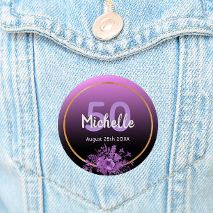 Badge Rond 5 Cm 50e anniversaire violet et dégradé noir avec or