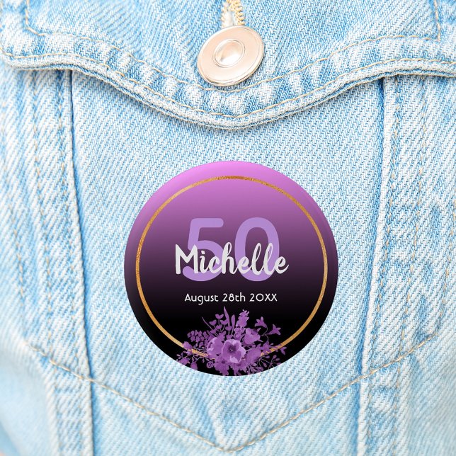 Badge Rond 5 Cm 50e anniversaire violet et dégradé noir avec or (Créateur téléchargé)