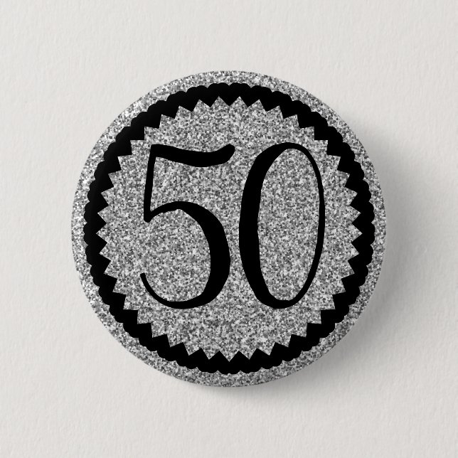Badge Rond 5 Cm 50e fête d'anniversaire Parties scintillant d'arge (Devant)