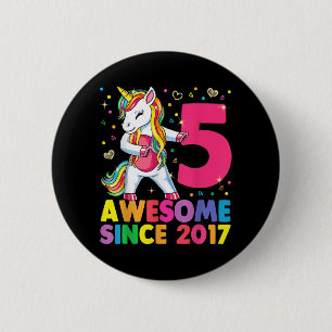 Badge Rond 5 Cm 5 Ans Unicorne Flossant 5e Anniversaire Girl Uni