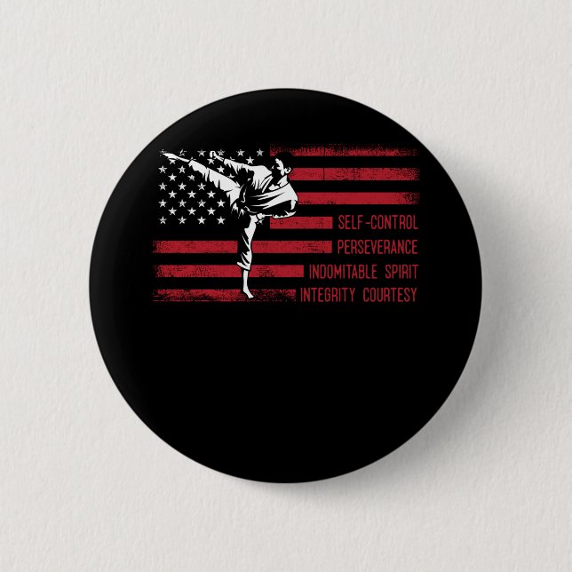 Badge Rond 5 Cm 5 Tenets American Taekwondo Combattre (Devant)