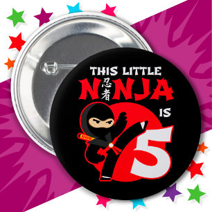 Badge Rond 5 Cm 5e anniversaire 5 ans Enfants Party Little Ninja 5