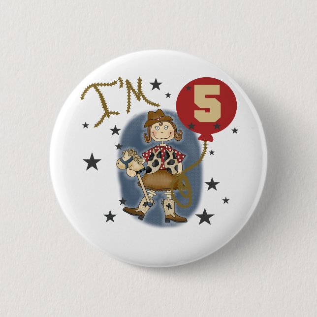 Badge Rond 5 Cm 5e Cowgirl Tshirts et cadeaux d'anniversaire (Devant)