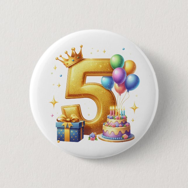 Badge Rond 5 Cm 5ème anniversaire doré (Devant)