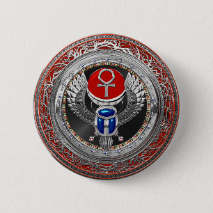 Badge Rond 5 Cm [600] Scarab à ailes en argent sacré égyptien et A