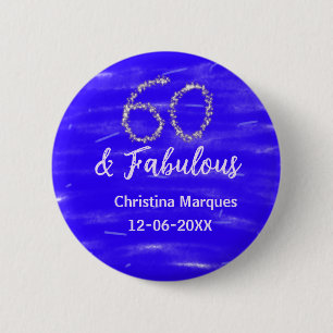 Badge Rond 5 Cm 60 & fabuleux anniversaire bleu argent ajouter nom