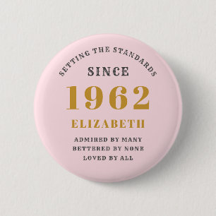 Badge Rond 5 Cm 60e anniversaire 1962 Elégant Gold Rose Grey