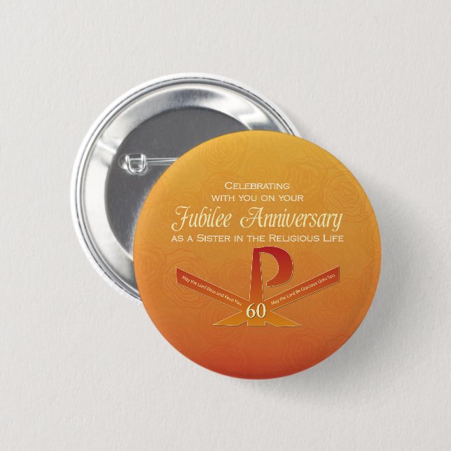 Badge Rond 5 Cm 60e anniversaire de jubilé Nun Pax Cross, Orange (Devant & derrière)