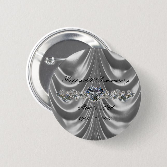 Badge Rond 5 Cm 60e anniversaire du Mariage Diamond Heart (Devant & derrière)