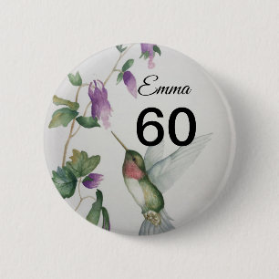 Badge Rond 5 Cm 60e anniversaire Joli oiseau Bouton Fleurs de jard