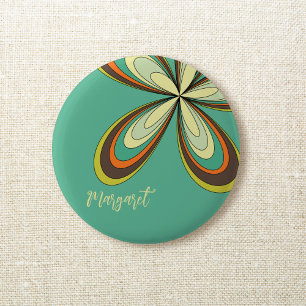 Badge Rond 5 Cm 60s super les années 70 Hippie Fleur Turquoise Dai