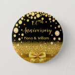 Badge Rond 5 Cm 60th diamond wedding anniversary golden bow black<br><div class="desc">Elegant, classic, glamorous. A faux gold colored bow and ribbon with golden glitter and sparkle, a bit of bling and luxury for a diamond wedding anniversary. Black background. With the text: 60th Anniversary. Templates for your names, golden letters. Can be used as a party favor or as a save the...</div>