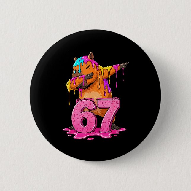 Badge Rond 5 Cm 67 Animals Funny 67 Brainrot Youth Kids Capybara 6 (Devant)