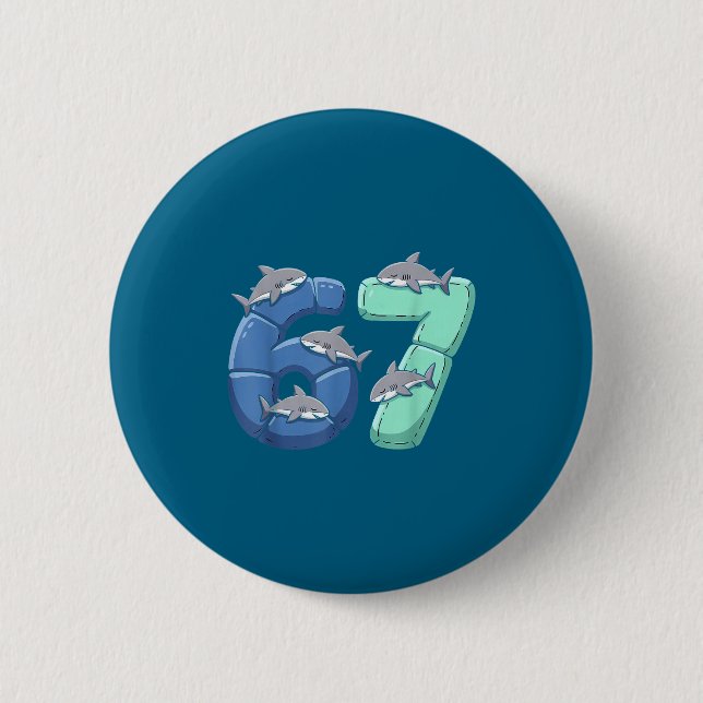 Badge Rond 5 Cm 67 Animals Funny 67 Brainrot Youth Kids Shark 67  (Devant)