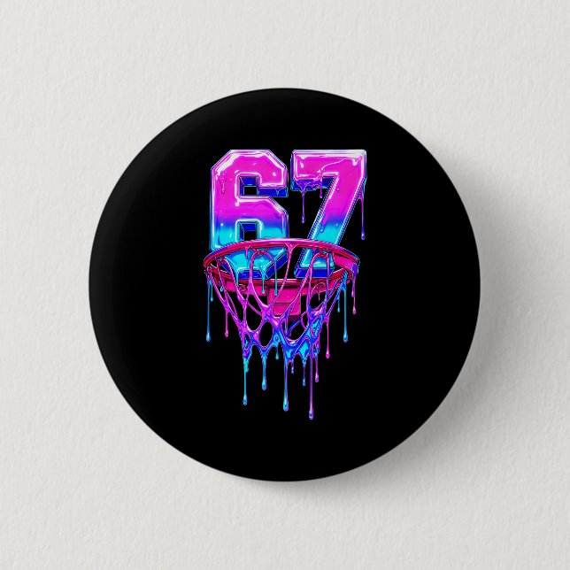 Badge Rond 5 Cm 67 Basketball Drip Six Seven Drôle  (Devant)