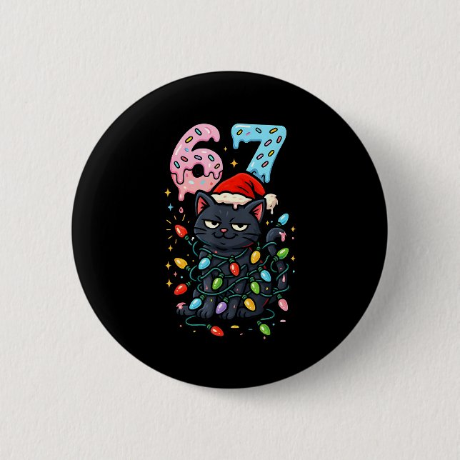 Badge Rond 5 Cm 67 Black Cat Christmas Ice Cream Drip Santa Hat Si (Devant)