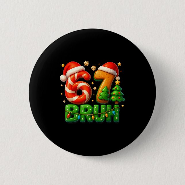 Badge Rond 5 Cm 67 Bruh Christmas Candy Cane Gingerbread Design Xm (Devant)