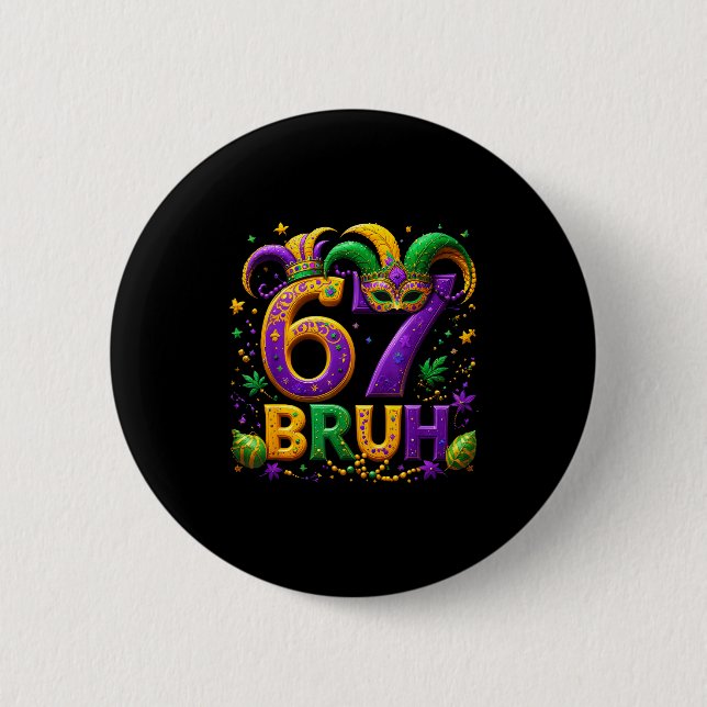Badge Rond 5 Cm 67 Bruh Jester Hat Feather Mask Mardi Gras Fleur D (Devant)
