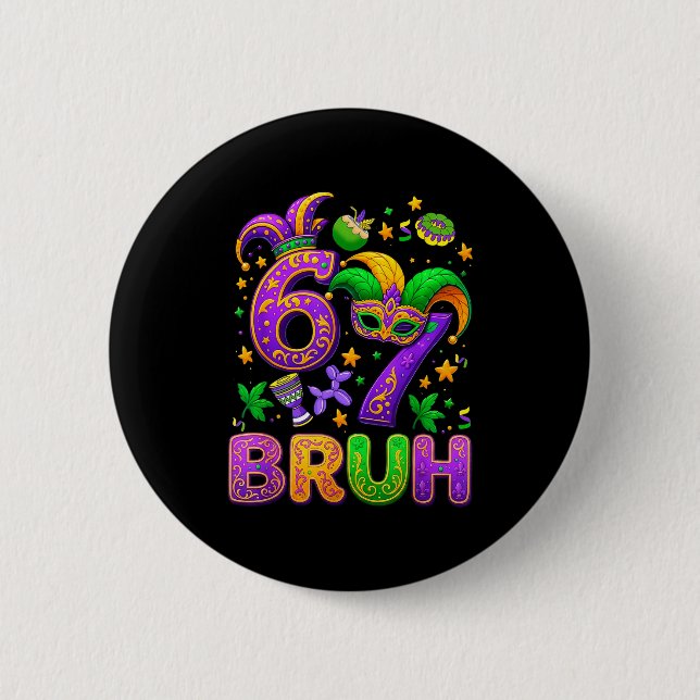 Badge Rond 5 Cm 67 Bruh Mardi Gras Jester Mask New Orleans  (Devant)