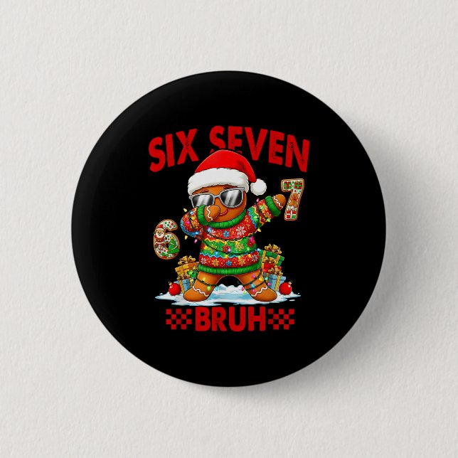 Badge Rond 5 Cm 67 Christmas 6 7 Meme Gingerbread Man Xmas Pajamas (Devant)