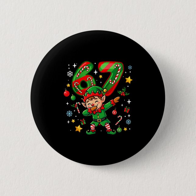 Badge Rond 5 Cm 67 Christmas Funny 67 Meme Youth Kids Elf 67  (Devant)