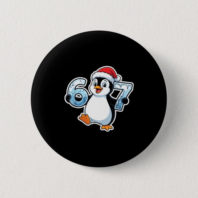 Badge Rond 5 Cm 67 Christmas Penguin Santa Hat Birthday Holiday  (Devant)