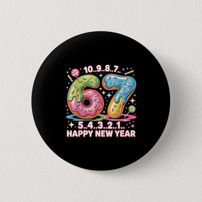 Badge Rond 5 Cm 67 Countdown Happy New Year 2026 Funny Donut Numbe (Devant)