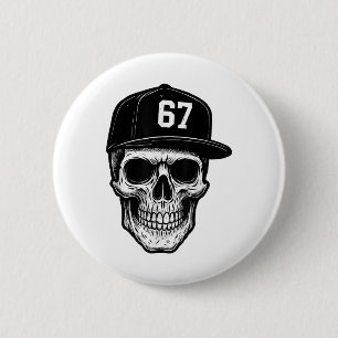 Badge Rond 5 Cm 67 Crâne Halloween Brainrot Meme Six Sept Enfants 