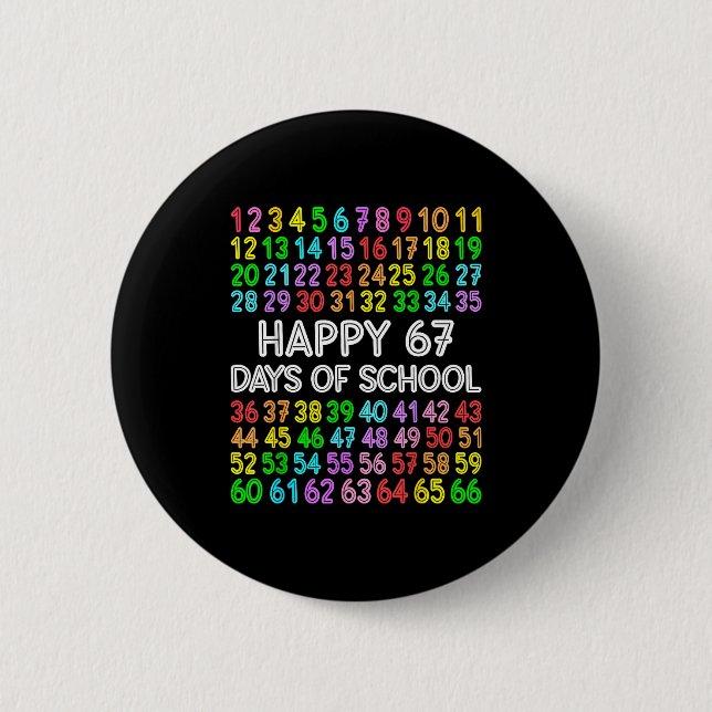 Badge Rond 5 Cm 67 Days Of School Teacher Kids Boy 67 Math Numbers (Devant)
