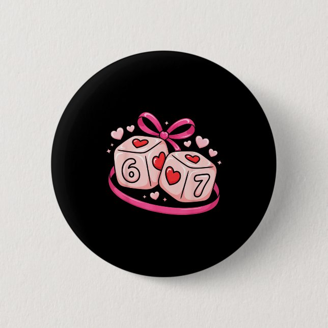 Badge Rond 5 Cm 67 Dés Saint-Valentin Six Sept Cœurs 6-7 Meme  (Devant)