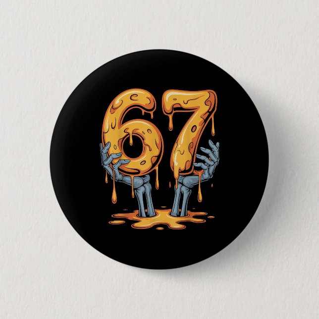 Badge Rond 5 Cm 67 Drip Drôle de squelette Halloween 67 Mème de gl (Devant)