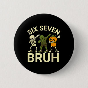 Badge Rond 5 Cm 67 Halloween Drôle Six Sept Mème Brainrot Citrouil