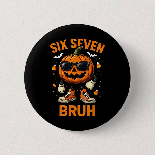 Badge Rond 5 Cm 67 Halloween Drôle Six Sept Mème Brainrot Citrouil (Devant)