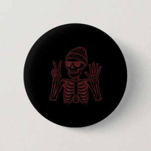 Badge Rond 5 Cm 67 Halloween Squelette Signe de Paix Drôle Meme Si