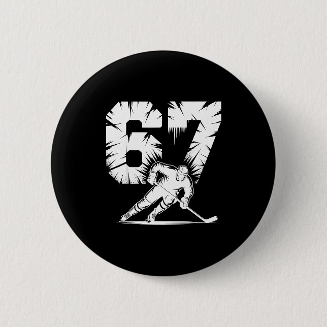Badge Rond 5 Cm 67 Hockey Cool Six Seven Gen Alpha Slang Winter St (Devant)