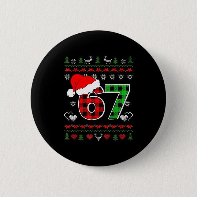 Badge Rond 5 Cm 67 Meme Christmas Six Seven Xmas Ugly Sweater Men  (Devant)