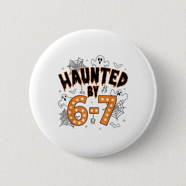 Badge Rond 5 Cm 67 Meme Halloween Hanté- Fantôme et citrouille drô (Devant)