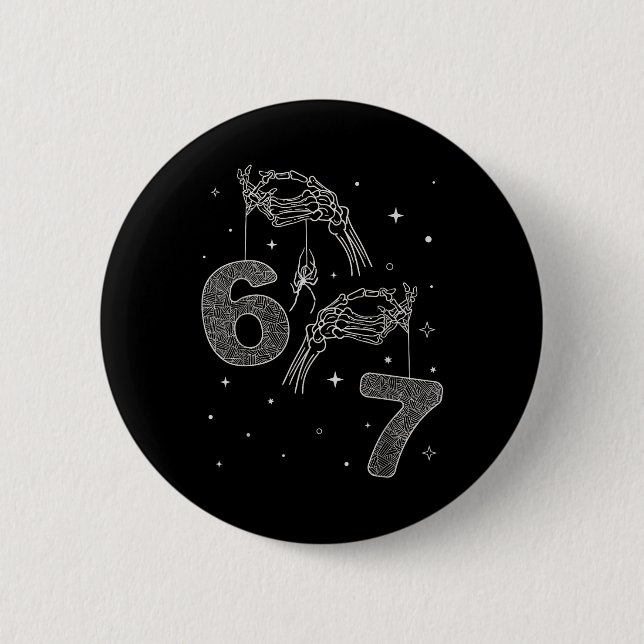 Badge Rond 5 Cm 67 Meme Main de squelette drôle Halloween Six Sept (Devant)